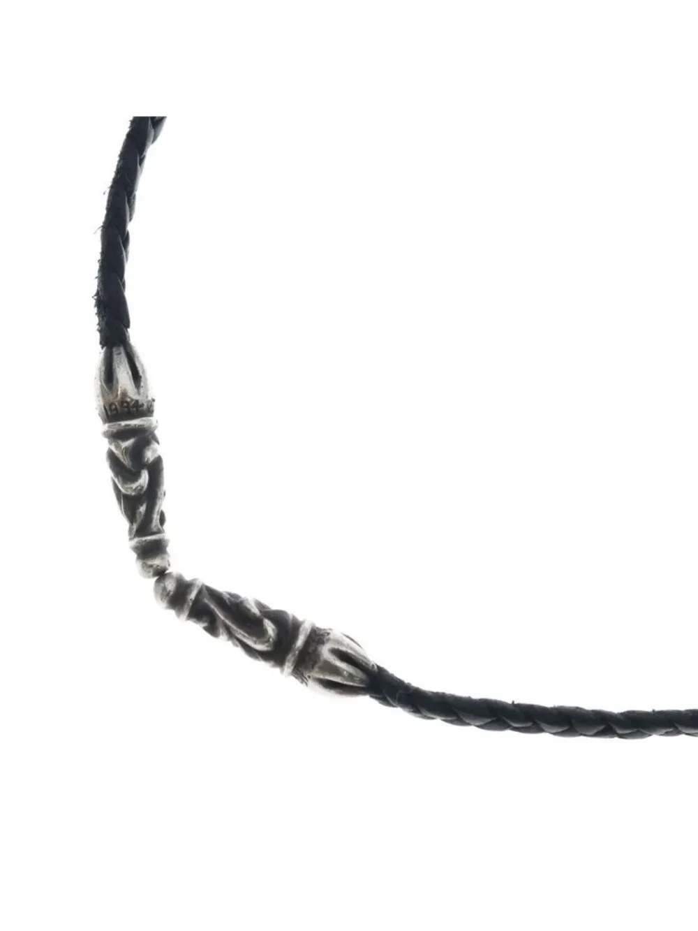 Chrome Hearts Leather Braid Scroll Necklace Braidnecklace Black Silver